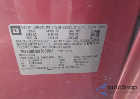 2015 Cadillac Srx Luxury Collection из США, поврежденный, VIN 3GYFNBE39FS609965